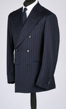 Load image into Gallery viewer, New SUITREVIEW Elmhurst Navy Pinstripe Pure Wool All Season DB Suit - Size 36R, 38L, 42R, 44S, 44R, 44L and 48R (Other Sizes Special Order)