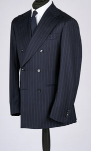 New SUITREVIEW Elmhurst Navy Pinstripe Pure Wool All Season DB Suit - Size 36R, 38L, 42R, 44S, 44R, 44L and 48R (Other Sizes Special Order)