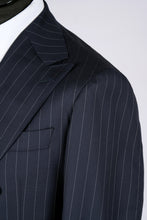 Load image into Gallery viewer, New SUITREVIEW Elmhurst Navy Pinstripe Pure Wool All Season DB Suit - Size 36R, 38L, 42R, 44S, 44R, 44L and 48R (Other Sizes Special Order)