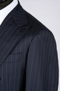 New SUITREVIEW Elmhurst Navy Pinstripe Pure Wool All Season DB Suit - Size 36R, 38L, 42R, 44S, 44R, 44L and 48R (Other Sizes Special Order)