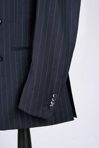 New SUITREVIEW Elmhurst Navy Pinstripe Pure Wool All Season DB Suit - Size 36R, 38L, 42R, 44S, 44R, 44L and 48R (Other Sizes Special Order)