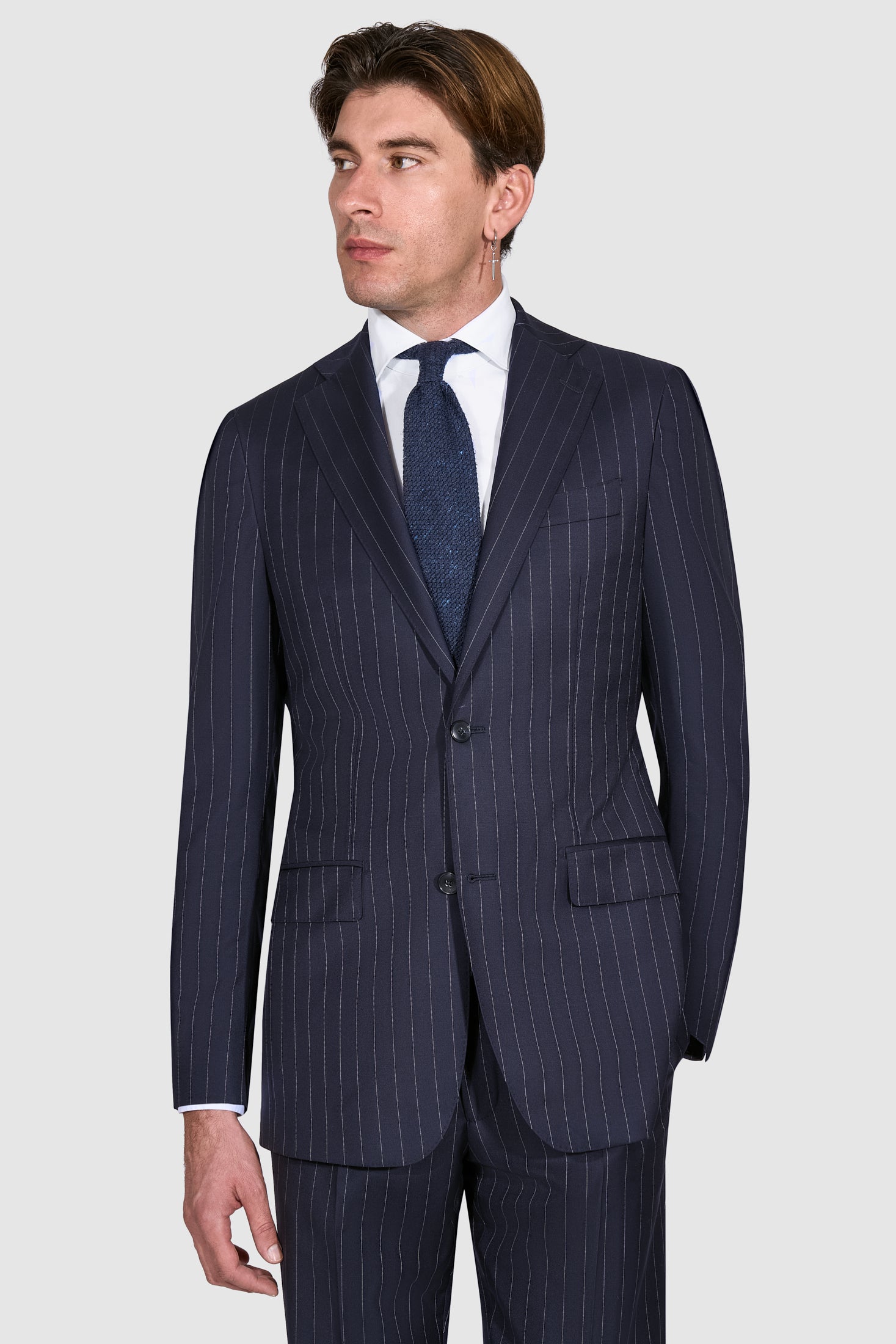 New SUITREVIEW Elmhurst Navy Pinstripe Pure Wool Super 110s Notch Lapel Suit - 38L, 40R and 42R (Other Sizes Special Order!!)