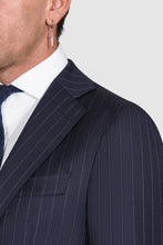 Load image into Gallery viewer, New SUITREVIEW Elmhurst Navy Pinstripe Pure Wool Super 110s Notch Lapel Suit - 38L, 40R and 42R (Other Sizes Special Order!!)