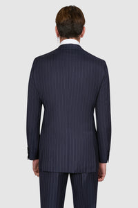 New SUITREVIEW Elmhurst Navy Pinstripe Pure Wool Super 110s Notch Lapel Suit - 38L, 40R and 42R (Other Sizes Special Order!!)