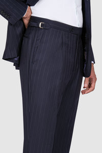 New SUITREVIEW Elmhurst Navy Pinstripe Pure Wool Super 110s Notch Lapel Suit - 38L, 40R and 42R (Other Sizes Special Order!!)