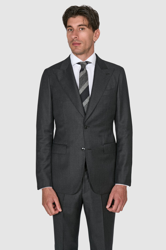 New SUITREVIEW Elmhurst Charcoal All Season Super 110s Wide Peak Suit - Size 36R and 42R (Final Sale)