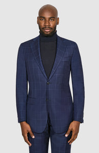 New SUITREVIEW Elmhurst Blue Windowpane Pure Wool All Season Suit - Size 38R and 42R