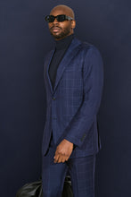 Load image into Gallery viewer, New SUITREVIEW Elmhurst Blue Windowpane Pure Wool All Season Suit - Size 38R and 42R