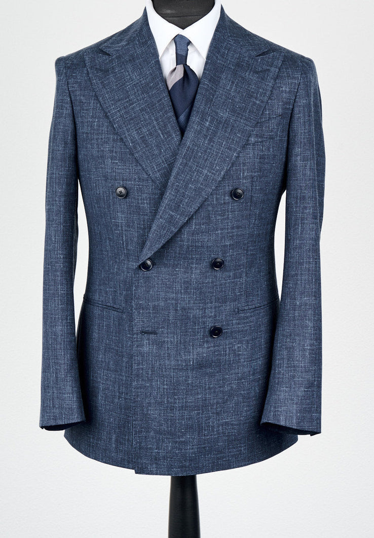 New SUITREVIEW Elmhurst Storm Blue Wool, Silk and Linen Loro Piana DB Suit - 34R (Final Sale)