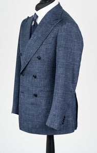 New SUITREVIEW Elmhurst Storm Blue Wool, Silk and Linen Loro Piana DB Suit - 34R (Final Sale)