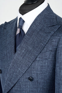 New SUITREVIEW Elmhurst Storm Blue Wool, Silk and Linen Loro Piana DB Suit - 34R (Final Sale)