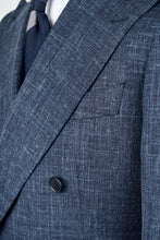 Load image into Gallery viewer, New SUITREVIEW Elmhurst Storm Blue Wool, Silk and Linen Loro Piana DB Suit - 34R (Final Sale)