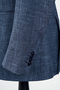 New SUITREVIEW Elmhurst Storm Blue Wool, Silk and Linen Loro Piana DB Suit - 34R (Final Sale)