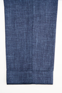 New SUITREVIEW Elmhurst Storm Blue Wool, Silk and Linen Loro Piana DB Suit - 34R (Final Sale)