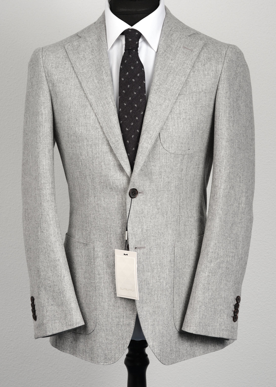 New Suitsupply Havana Light Gray Circular Wool Flannel Suit - Size 42R (Soho Pants)